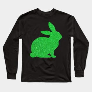 Bright Green Faux Glitter Easter Bunny Long Sleeve T-Shirt